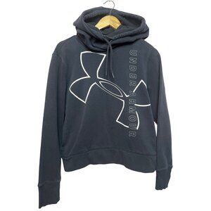 Under Armour Navy Blue Loose Fit Hoodie Sweatshirt Womens Medium Logo Spell Out